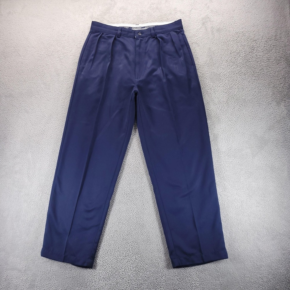 Polo Golf Pants Mens 33x30 Blue Pleated Dress Classic Microfiber Pockets